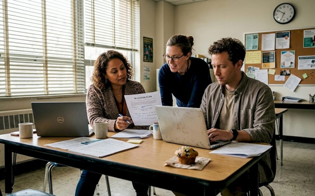 Educators planning AI integration at staffroom table
