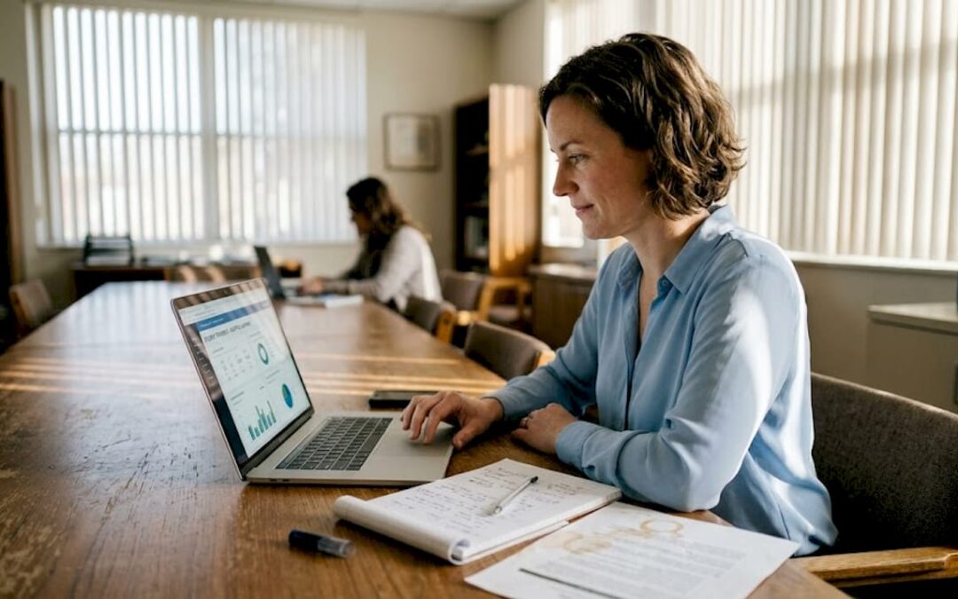 Educator reviewing adaptive learning dashboard